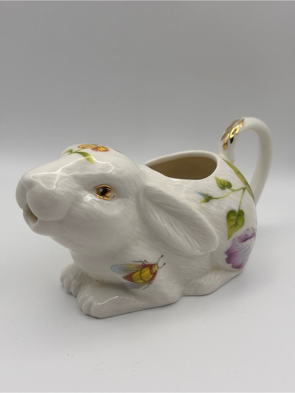 Grace's Teaware Rabbit Creamer Dish Whimsical Bunny with Flower and Bug Design